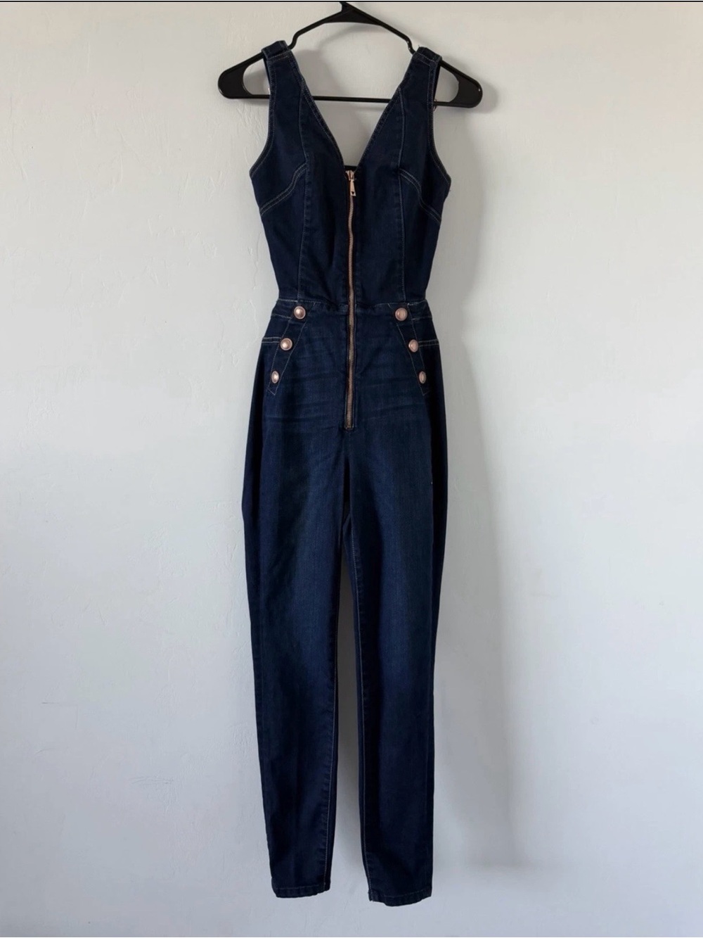 Guess Dark Blue Women’s Denim Jumpsuit Jeans - Sleek Front Zip